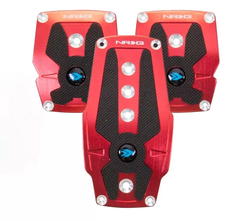 NRG Brushed Aluminum Sport Pedal M/T – Red w/Black Rubber Inserts