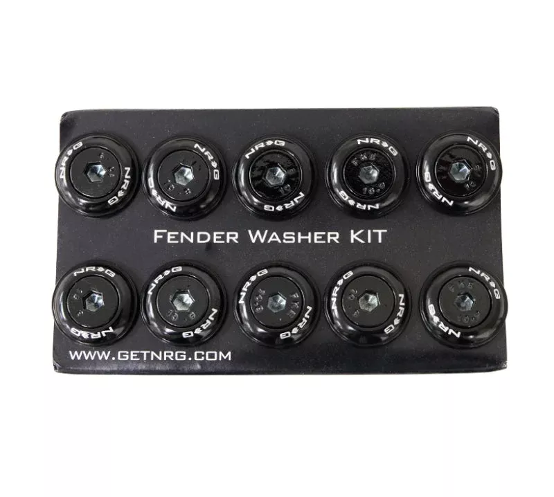 NRG Fender Washer Kit w/Color Matched M6 Bolt Rivets For Plastic (Black) – Set of 10