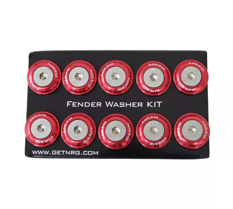 NRG Fender Washer Kit w/Rivets For Plastic (Red) – Set of 10