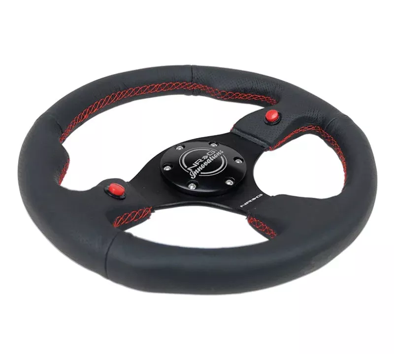 NRG Reinforced Steering Wheel (320mm) Black Leather with Dual Buttons