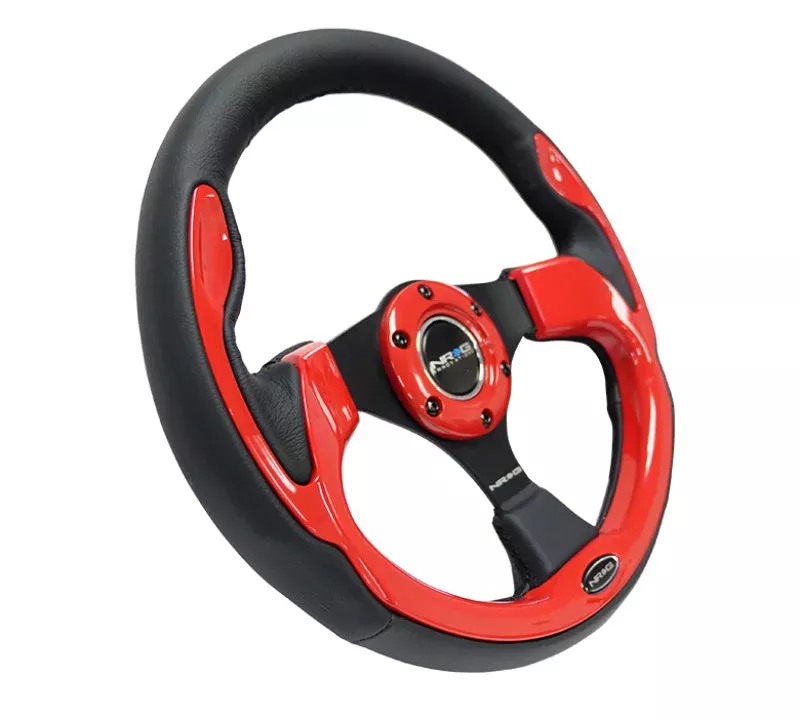 NRG Reinforced Steering Wheel (320mm) Black with Red Trim & 5mm 3-Spoke