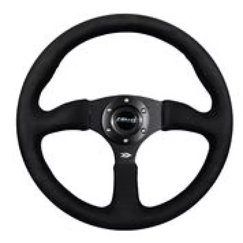 NRG Reinforced Steering Wheel (350mm / 2.5in. Deep) Black Alcantara Comfort Grip w/4mm Matte Black Spokes