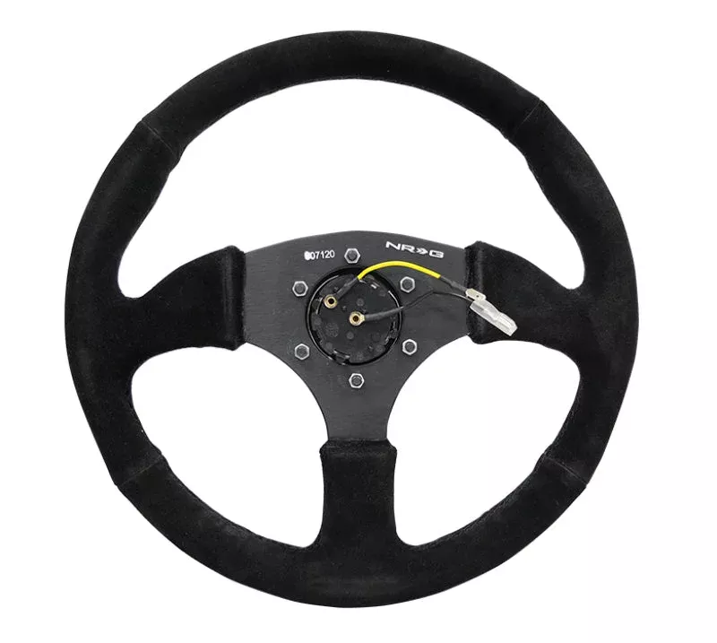 NRG Reinforced Steering Wheel (350mm / 2.5in. Deep) Black Suede Comfort Grip w/5mm Matte Black Spokes