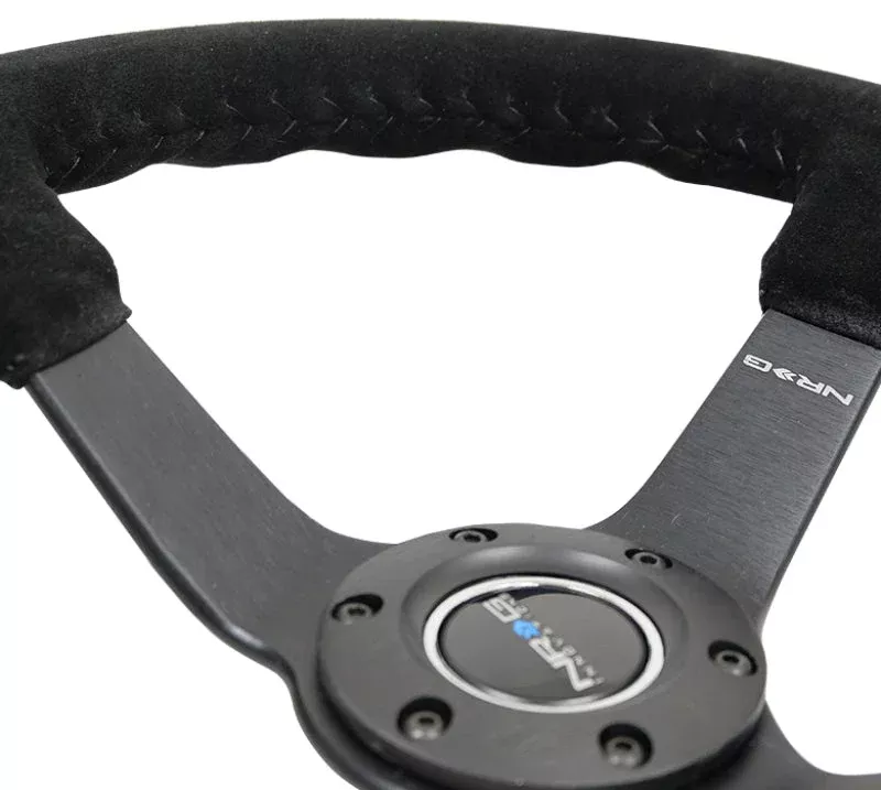 NRG Reinforced Steering Wheel (350mm / 3in. Deep) Black Suede/Black Baseball Stitch w/5mm Matte Black Spoke