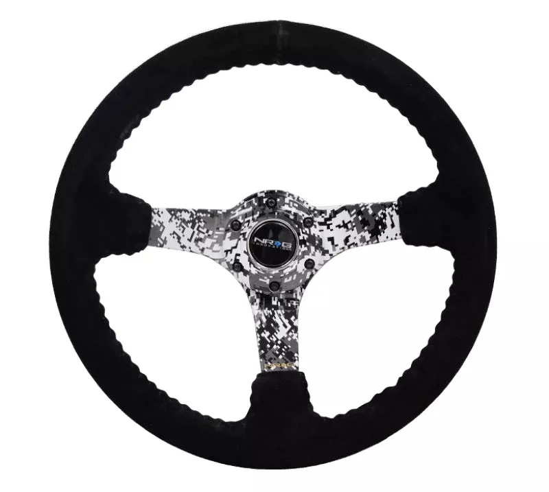 NRG Reinforced Steering Wheel (350mm / 3in. Deep) Black Suede w/Hydrodipped Digi-Camo Spokes