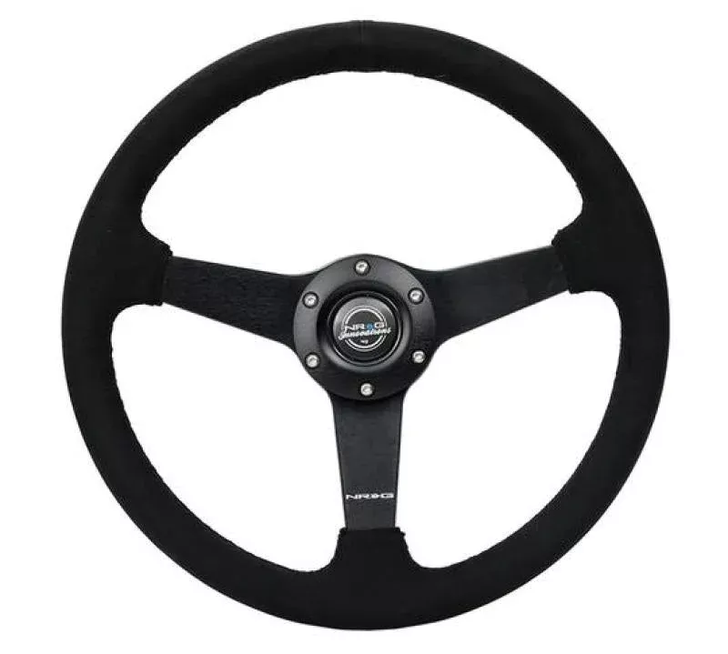 NRG Sport Steering Wheel (350mm / 1.5in Deep) Matte Black Spoke / Black Alcantara w/ Black Stitching