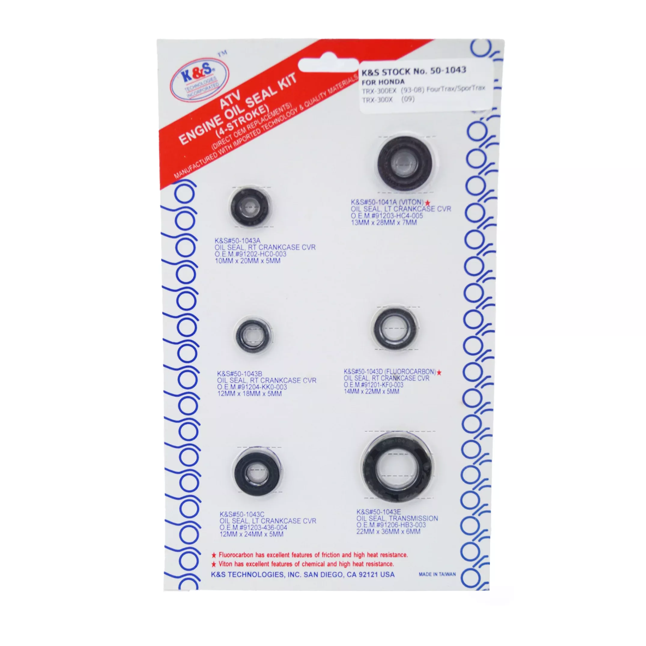 OIL SEAL SET 93-08 TRX300EX 6PS, K&S Technologies 50-1043