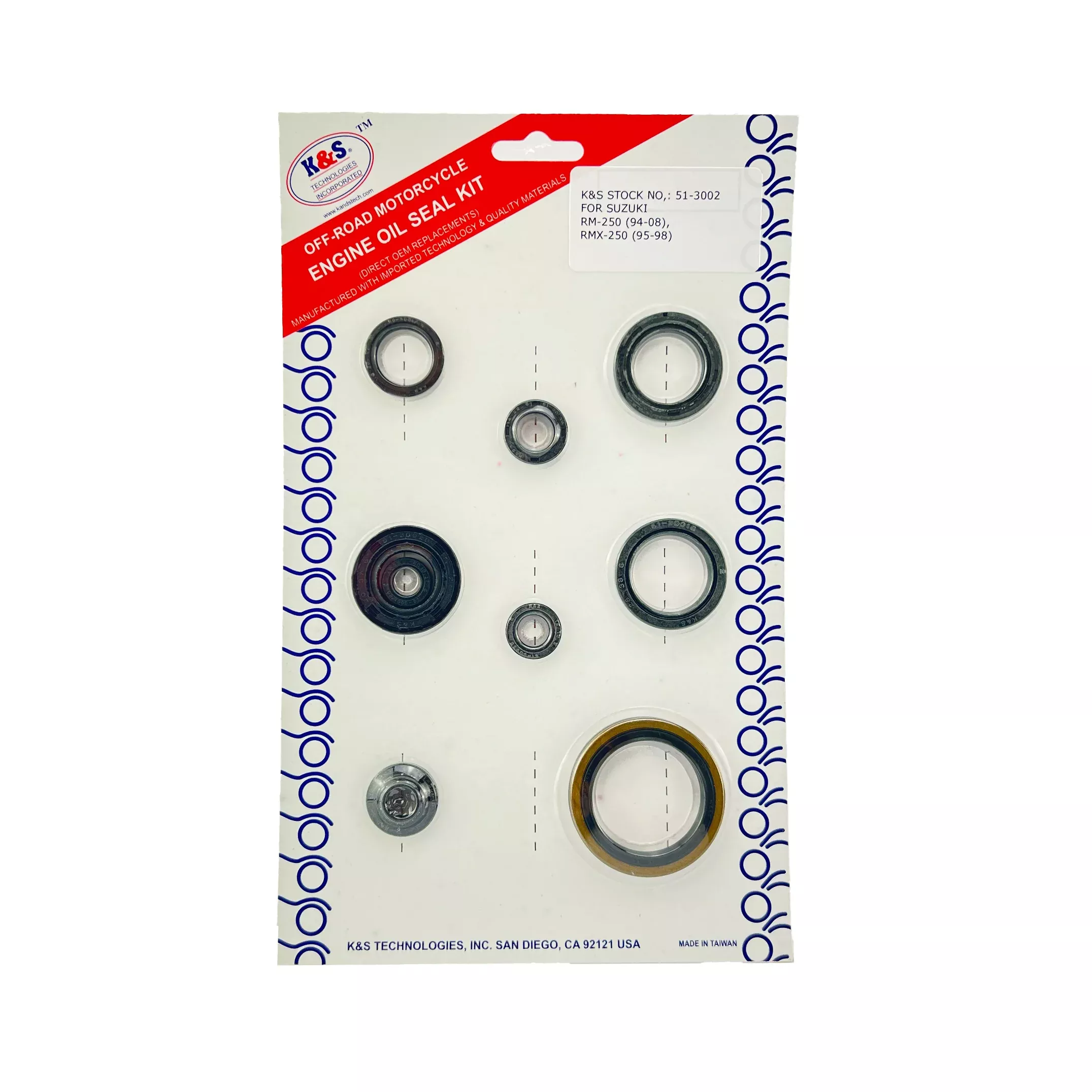 OIL SEAL SET 94-02 RM 95-8 RMX, K&S 51-3002 ENGINE SUZUKI
