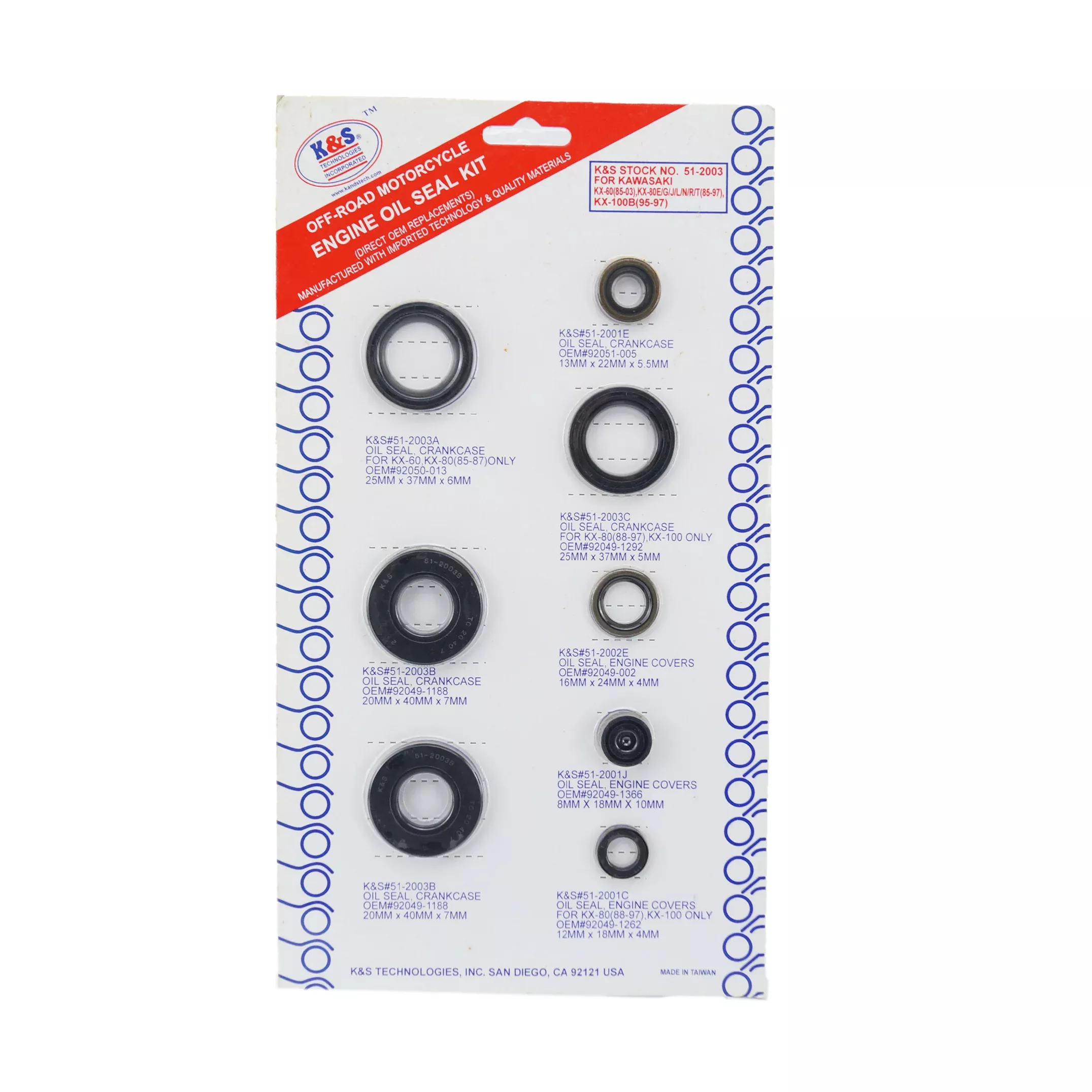 OIL SEAL SET KX 60 80 100 8PCS, K&S 51-2003 ENGINE KAWASAKI, KS51-2003