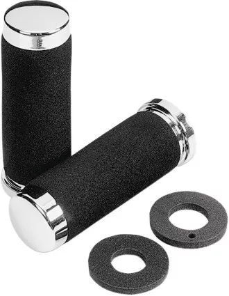 Parts Unlimited Cruiser 7/8" Black/Chrome Handlebar Grips (1806-10-013)