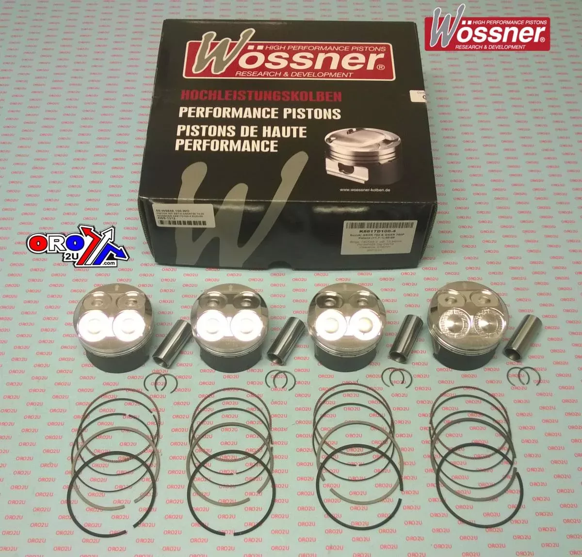 PISTON KIT SET/4 74.00mm OVERSIZE 1.00mm SUZUKI GSXR750 WOSSNER K8817D100-4