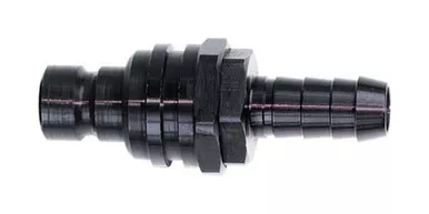 Q/R #6 Str Male Plug w/ Hose Barb Valved Black 22506