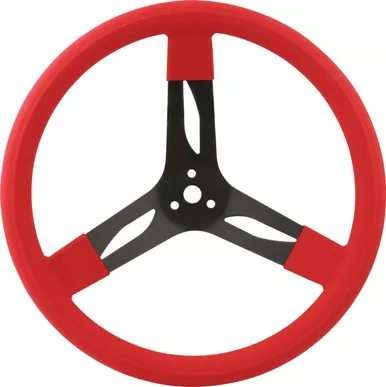 QuickCar 15" Steel Steering Wheel 3-Spoke Red Rubber Grip 3" Dish 68-0031