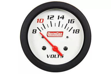 QuickCar Extreme Gauge Volt Meter 8-18V Electric Analog 2-5/8" White Face Built-in Warning Light 611-7007