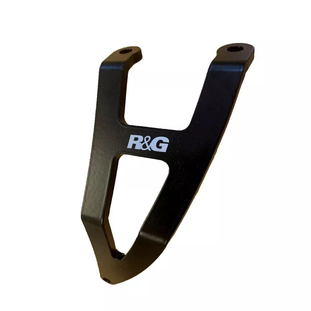 R&G Racing Black Exhaust Hanger and Left Hand Footrest Blanking Plate For 2019-2024 Aprilia RSV4 1100 Factory