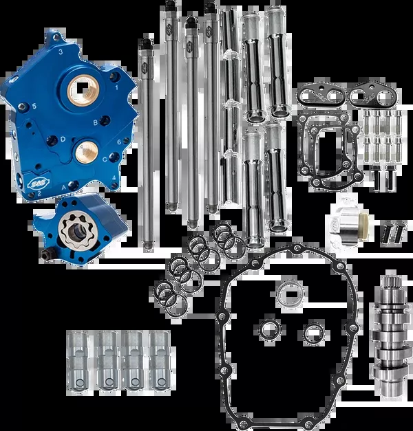 S&S Cycle Cam Chest Kit – Water Cooled – Chain Drive – 496 Cam – Chrome Pushrod Tubes – M8