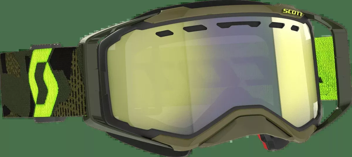Scott Prospect Snowmobile Goggles (Kaki Green/Neon Yellow Yellow Chrome)
