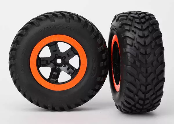 Tire & Wheel Assy, Glued (SCT Black, Orange Beadlock Wheels, SCT Off-Road Racing Tires, Foam Inserts) (2) (2WD Front)