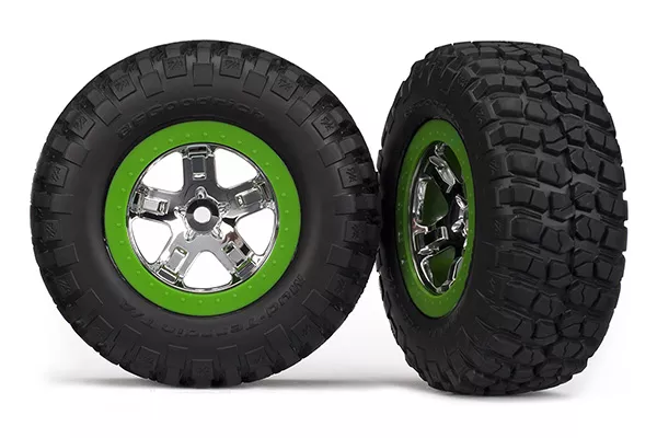Tires & Wheels, Assembled, Glued (SCT, Chrome, Green Beadlock Wheel, BFGoodrich Mud-Terrain™T/A KM2 Tire, Foam Inserts) (2) (2WD Front Only)