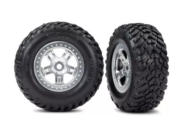 Tires & Wheels, Assembled, Glued (SCT, Satin Chrome, Beadlock Style Wheels, Dual Profile (2.2" Outer, 3.0" Inner), Sct Off-Road Racing Tires, Foam Inserts) (2)