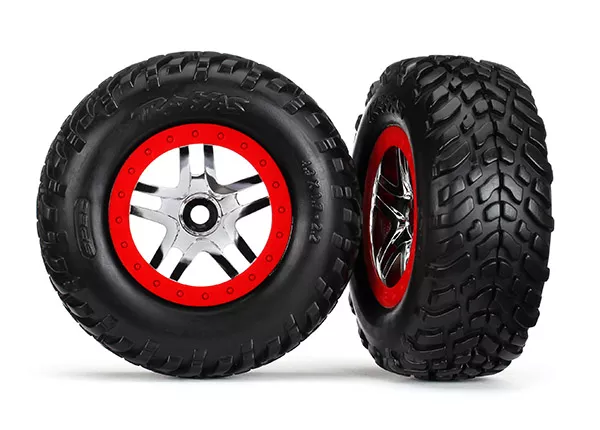 Tires & Wheels, Assembled, Glued (SCT Split-Spoke Chrome, Beadlock Style Wheels, Dual Profile (2.2" Outer, 3.0" Inner), SCT Off-Road Racing Tires, Inserts) (2) (F/R)