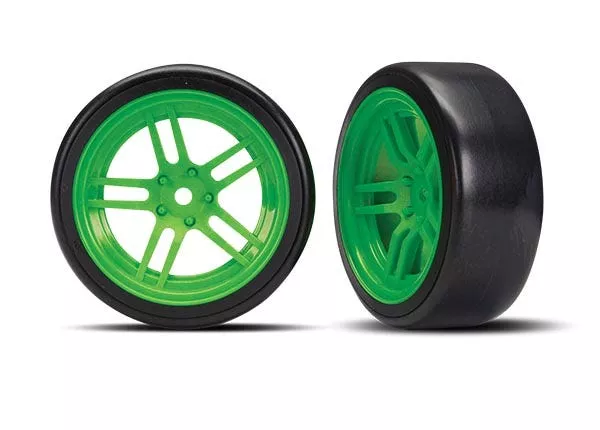 Tires & Wheels, Assembled, Glued (Split-Spoke Wheels, 1.9" Drift Tires) (Front) (Green or Orange)