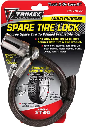 Trimax ST30 Trimaflex Spare Tire Cable Lock 36" x 12mm Black Chrome