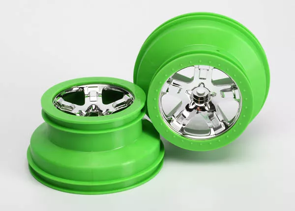 Wheels, SCT, Chrome, Green Beadlock Style, Dual Profile (2.2" Outer, 3.0" Inner) (2) (2WD Front Only)