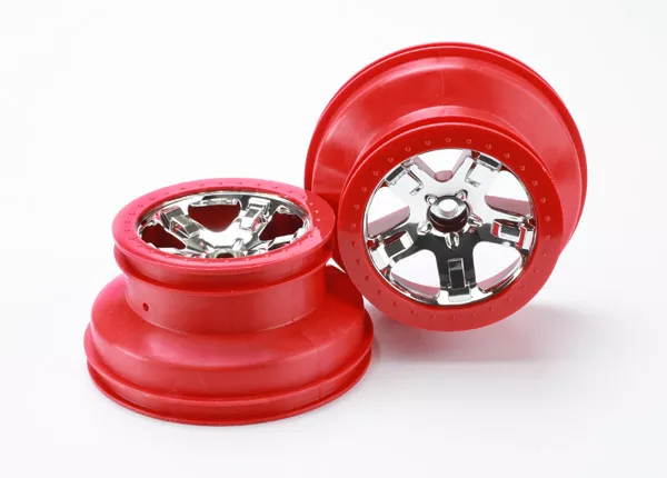 Wheels, SCT Chrome, Red or Blue Beadlock Style, Dual Profile (2.2” Outer, 3.0” Inner) (2WD Front) (2)