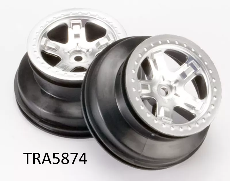 Wheels, SCT Satin Chrome, Beadlock Style, Dual Profile (2.2" Outer, 3.0" Inner) (2WD Front) (Plain, Red, or Black Beadlock)