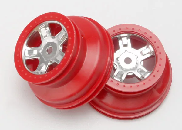 Wheels, SCT Satin Chrome, Red Beadlock Style, Dual Profile (1.8" Inner, 1.4" Outer) (2)
