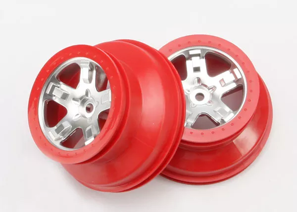 Wheels, SCT Satin Chrome, Red or Black Beadlock Style, Dual Profile (2.2" Outer, 3.0" Inner) (4WD Front/Rear, 2WD Rear Only)